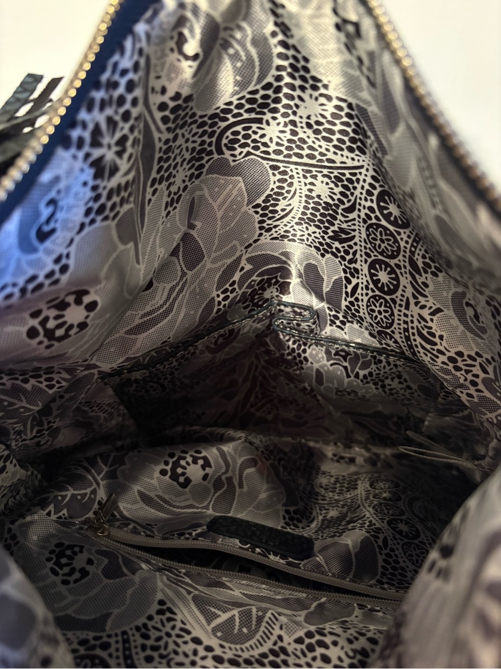 Navy Textured Foldover Clutch with Tassel - Picture 5 of 5